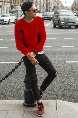 Red men's smooth sweatshirt BX4198