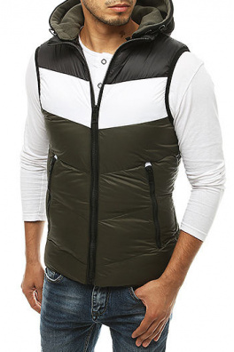 Green men's quilted hooded vest TX3368