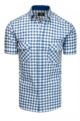 Biało-błękitna koszula męska z krótkim rękawem w kratkę Dstreet KX0956