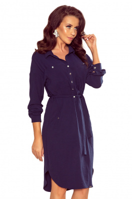 Ženska haljina BROOKE u kroju košulje s dugim rukavima Numoco 258-3 - tamno plava,