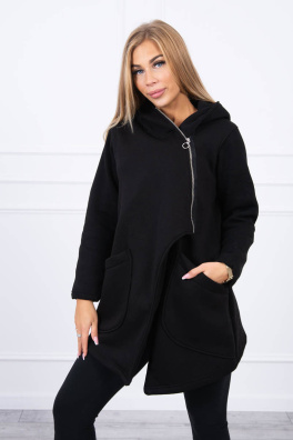 Insulated sweatshirt with an asymmetrical zipper black