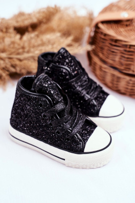 Children's Sneakers High Shiny Black Ally
