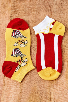 Mismatched Socks With Popcorn Yellow-Red