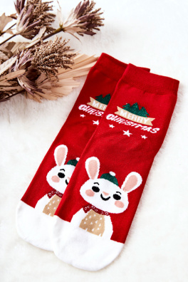 Christmas Socks Rabbit Red