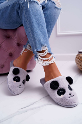 Women's Slippers With Fur Panda Grey Fimeo