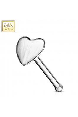 Luxusní piercing do nosu z pravého bílého 14kt zlata - srdce 