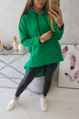 Padded sweatshirt with long back and hood green
