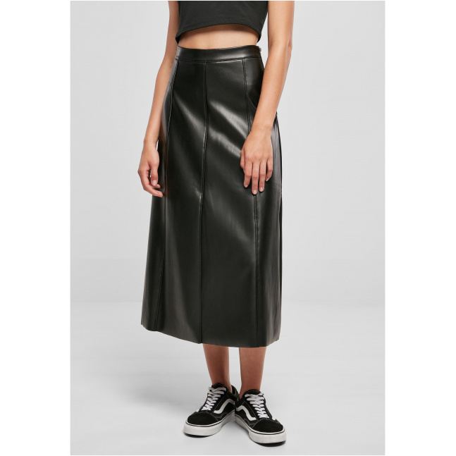 Ladies Synthetic Leather Midi Skirt black