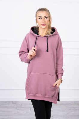 Two-color hooded dress dark pink