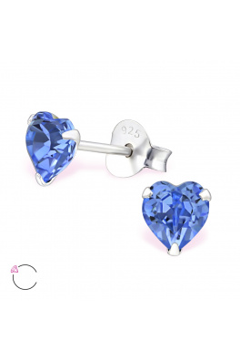 Náušnice stříbrné - srdce modré s crystalem Swarovski