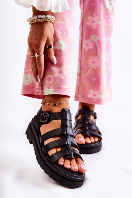 Modne Sandały Z Paskami Czarne Malien