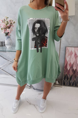 Dress with print and flared bottom dark mint