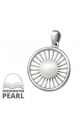 Stříbrný přívěsek s pravou říční perlou - slunce