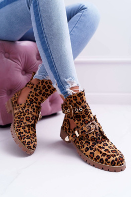 Lu Boo Suede Cut Out Ankle Boots Leopard Rock Girl