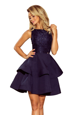 Ženska haljina LAURA s čipkom i proširenom suknjom Numoco 205-3 - tamno plava,