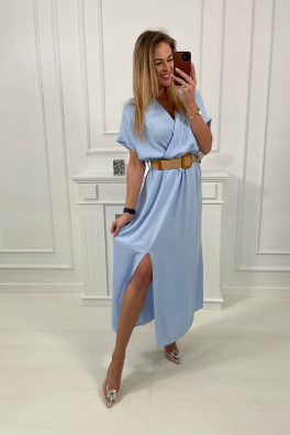 Long dress with a decorative belt blue