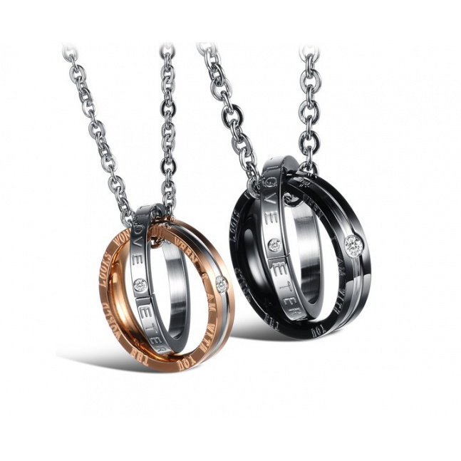Privjesci za dvoje od kirurškog čelika - prstenovi u dvije boje s natpisom