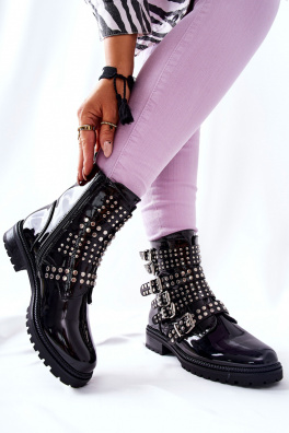 Boots Lacquered With Stripes Black Marchelli