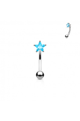 Rhodium-piercing za pupak izrađen od kirurškog čelika - plavi cirkon / zvijezda 