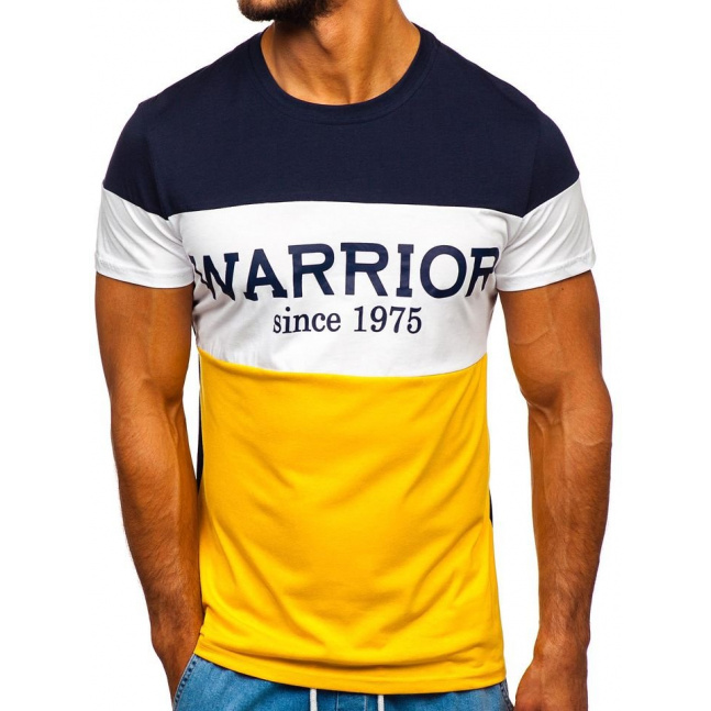 Muška majica s printom "WARRIOR" Denley 100693 - žuta,