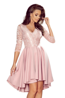 Ekskluzivna ženska haljina NICOLLE s duljim stražnjim dijelom Numoco 210-11 - roze,