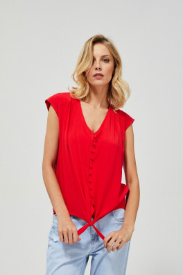 Bluzka koszulowa z wiązaniem - czerwony