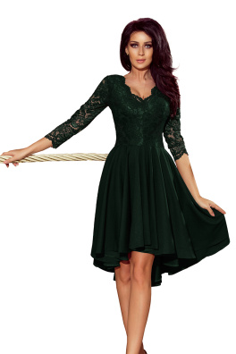 Ekskluzivna ženska haljina NICOLLE s duljim stražnjim dijelom Numoco 210-3 - crno-zelena,