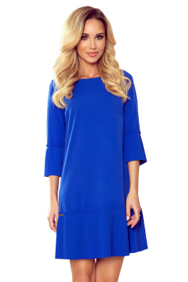 Elegantna ženska haljina LUCY s plisiranim volanima na rukavima i dnu suknje Numoco 228-8 - plava,