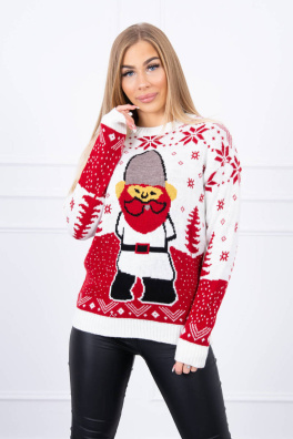 Sweter bożonarodzeniowy z Mikołajem ecru