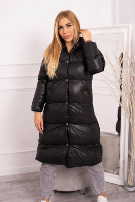 Quilted winter jacket with a hood black