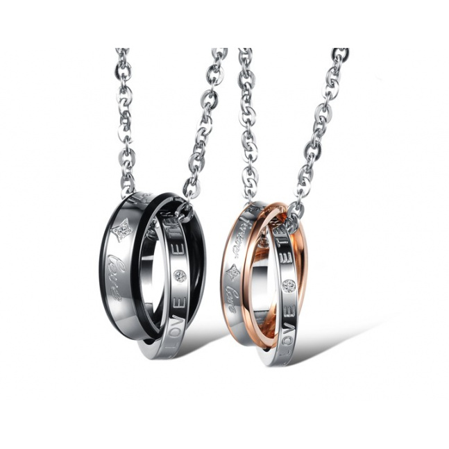 Privjesci za dvoje od kirurškog čelika - prstenovi u dvije boje s natpisom LOVE