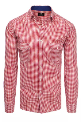 Koszula męska w drobną kratkę czerwono-białą Dstreet DX2122