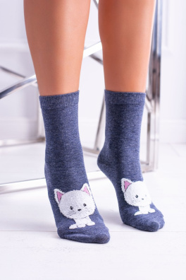 Dámské ponožky tmavě modré s kočkou