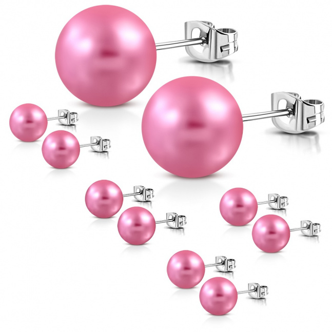 Naušnice od nehrđajućeg čelika - roze akrilna perla, mat 