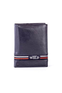Czarny skórzany portfel z kolorową wstawką