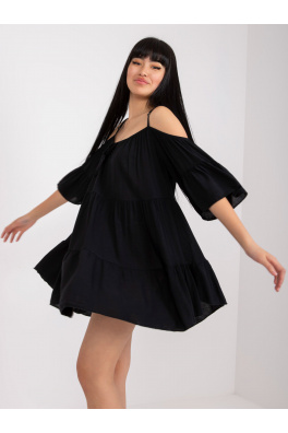 Czarna sukienka z falbaną i wiązanym dekoltem Veronique OCH BELLA