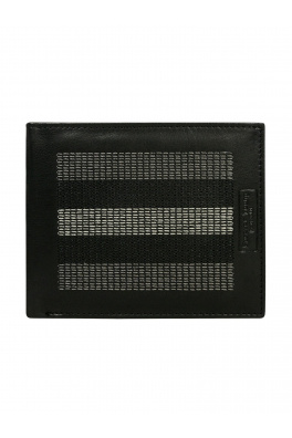 Czarny skórzany portfel z szarymi przeszyciami