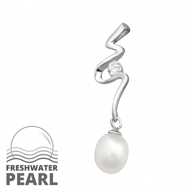 Stříbrný přívěsek s pravou říční perlou dlouhý