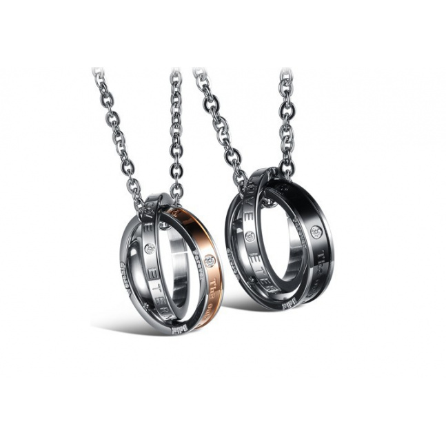 Privjesci za dvoje od kirurškog čelika - prstenovi u dvije boje s kristalima