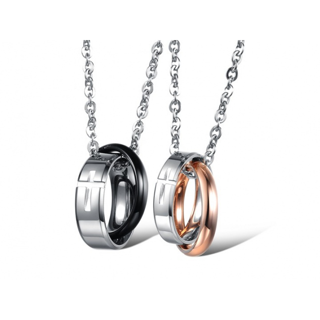 Privjesci od kirurškog čelika za zaljubljene - dvobojni spojeni prsteni s natpisima 