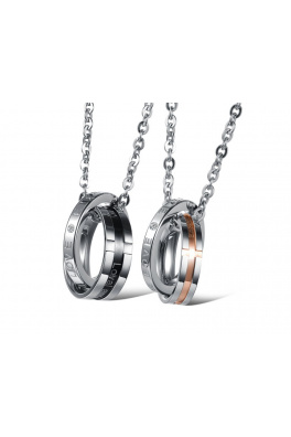 Privjesci za dvoje od kirurškog čelika - prstenovi u dvije boje s kristalima