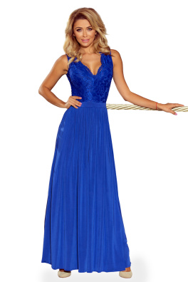 Duga ženska haljina LEA s izvezenim dekolteom Numoco 211-3 - plava,