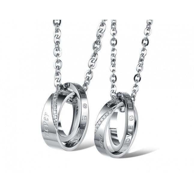 Privjesci za dvoje od kirurškog čelika - prstenovi s kristalima i natpisom LOVE