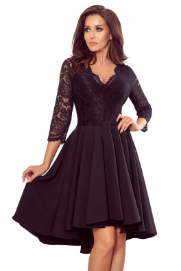 Ekskluzivna ženska haljina NICOLLE s duljim stražnjim dijelom Numoco 210-10 - crna,