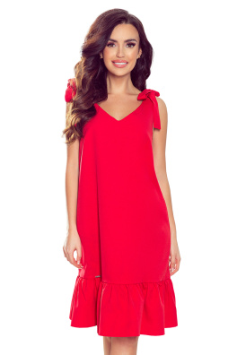 Elegantna ženska haljina ROSITA s volanom i vezicama na rukavima Numoco 306-1 - crvena,