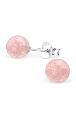 Srebrne naušnice - okrugle sedefaste roze perle