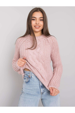RUE PARIS Jasnoróżowy sweter damski z warkoczami