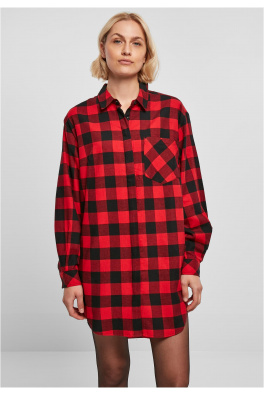 Ladies Oversized Check Flannel Shirt Dress black/red