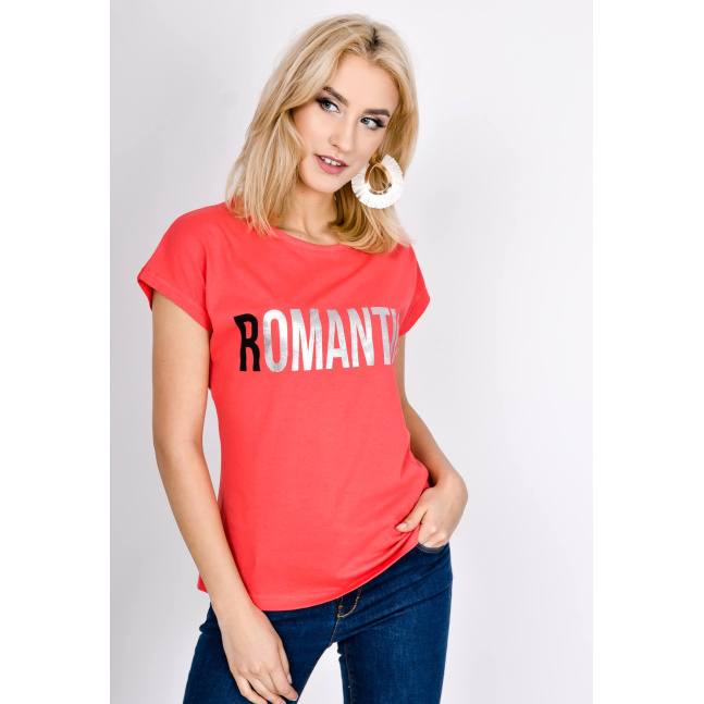 Ženska majica s natpisom "Romantic" - crvena,