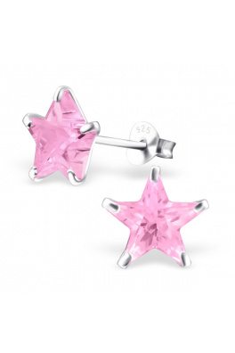 Srebrne naušnice 925 - ružičasta cirkonska zvijezda 9 mm